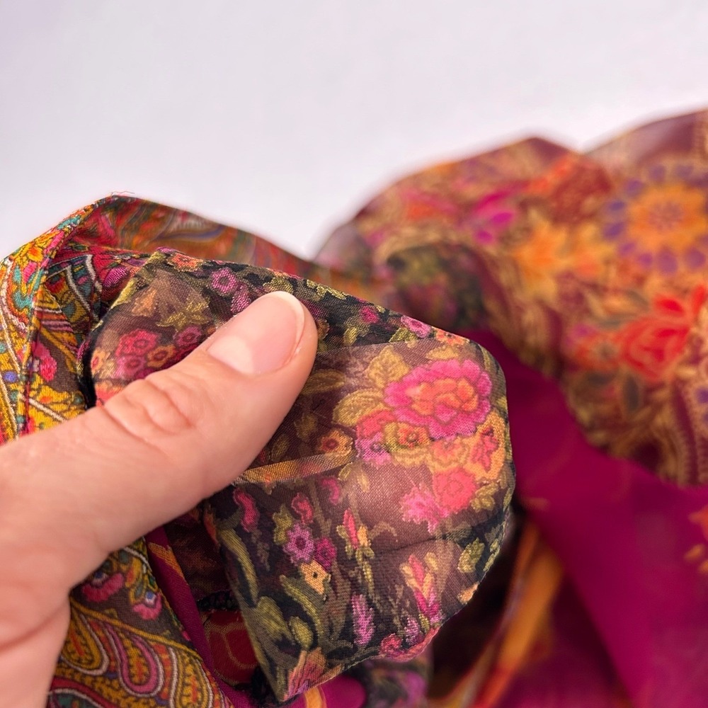 Coldwater Creek Silk Patchwork Floral Paisley Long Sleeve Sheer Blouse Women XL - Picture 9 of 13
